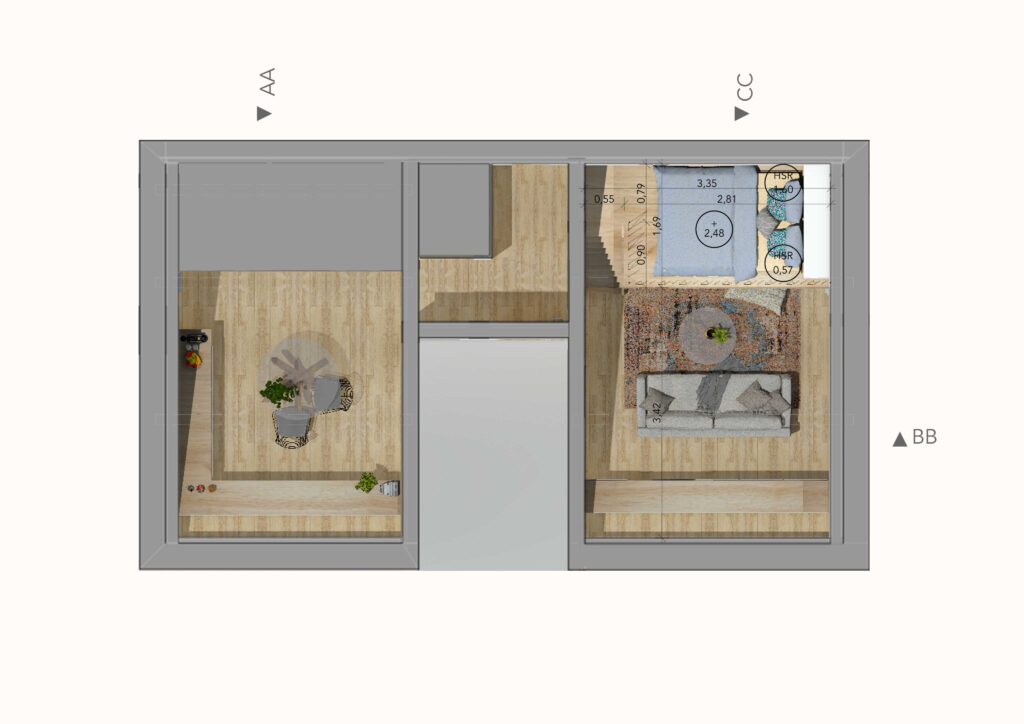 Plan de l'aménagement d'un appartement sous les combles